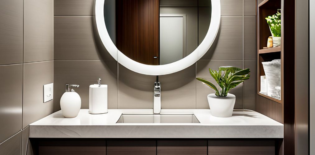 White undercounter basin with led bathroom mirror for powder bathroom-Beautiful Homes