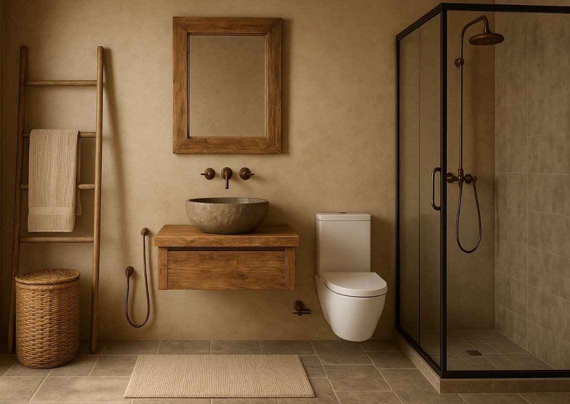 Earthy bathroom with wooden elements and beige tones - Beautiful Homes