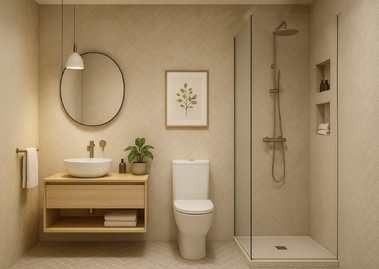 Elegant bathroom with vanity and glass shower - Beautiful Homes