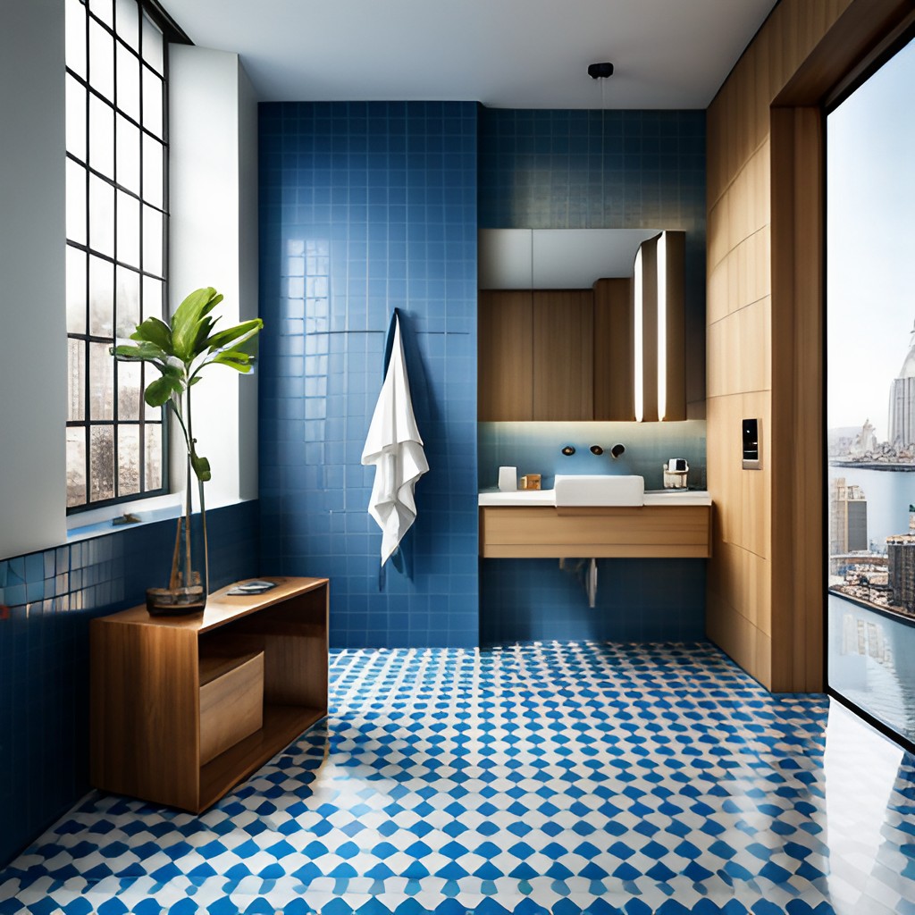 Blue and white bathroom flooring-BeautifulHomes