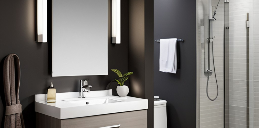 Contemporary bathroom design with wash basin and hand dryers-BeautifulHomes