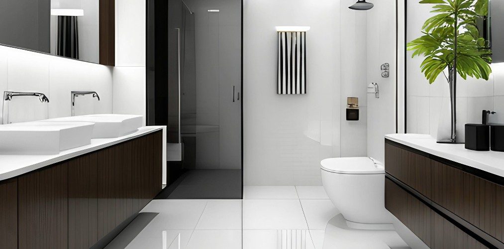 Simple bathroom design with white tiles-Beautiful Homes