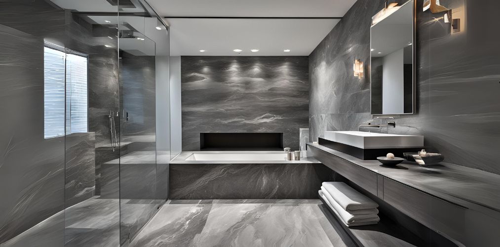 Sleek contemporary bathroom in grey marble - Beautiful Homes