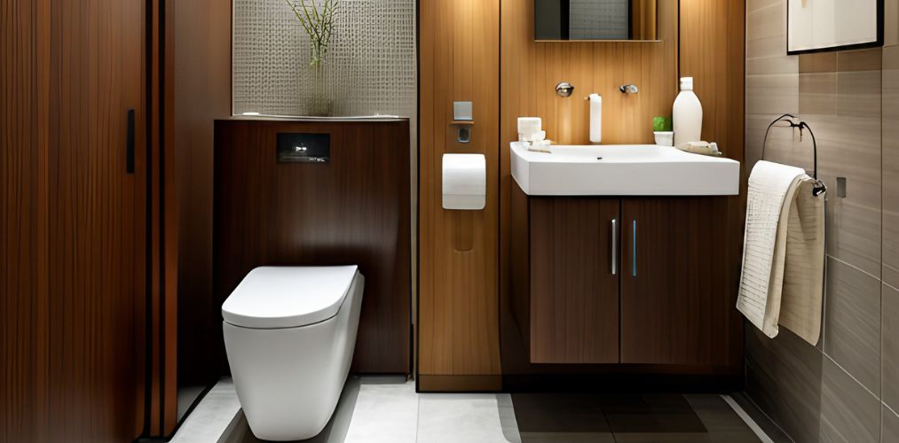 Brown bathroom design with bathroom accessories-Beautiful Homes