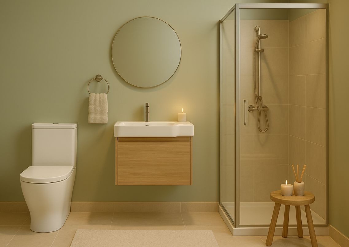 Sleek bathroom with green walls and modern fixtures - Beautiful Homes