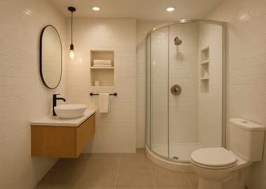 Modern bathroom with vanity and shower enclosure - Beautiful Homes
