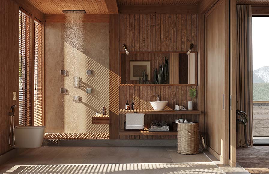 Contemporary bathroom design with traditional wooden touch - Beautiful Homes