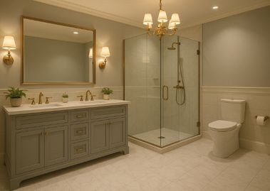 Elegant bathroom with glass shower and vanity - Beautiful Homes