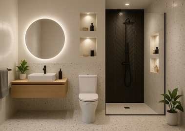 Modern bathroom with terrazzo tiles and niche - Beautiful Homes