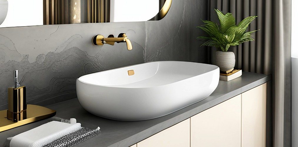 Gold tap with white countertop basin-Beautiful Homes