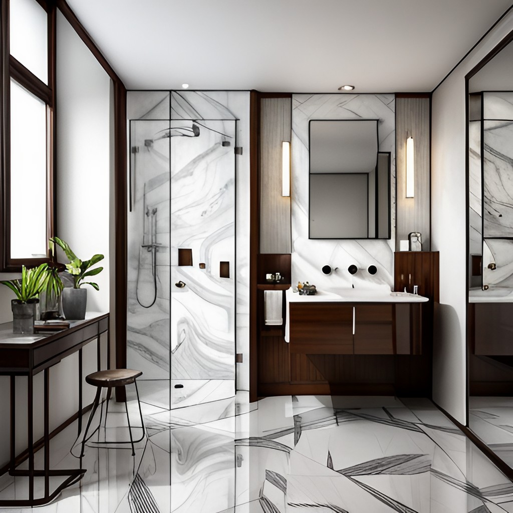 Marble Bathroom with Modern Pedestal Wash Basin - Beautiful Homes