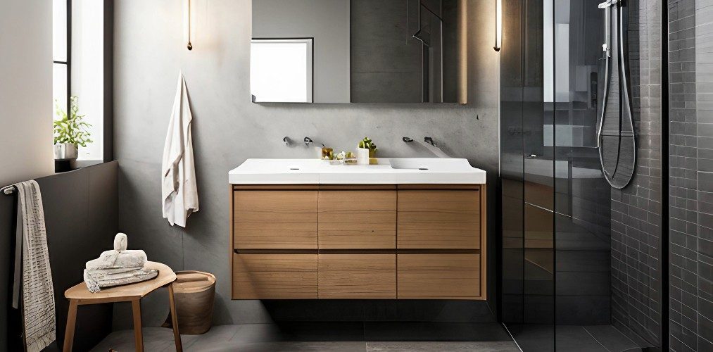 Wooden bathroom vanity with closed cabinets-Beautiful Homes