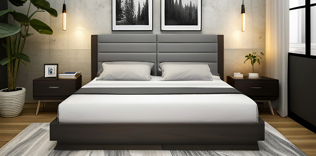 Brown sunmica bed design with grey headboard-Beautiful Homes