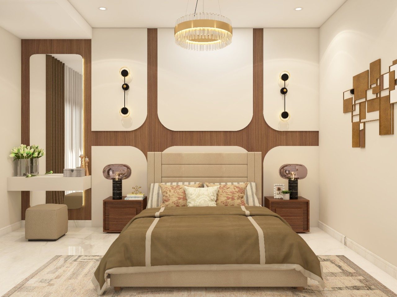 Elegant Royale bed with simple beige upholstery - Beautiful Homes