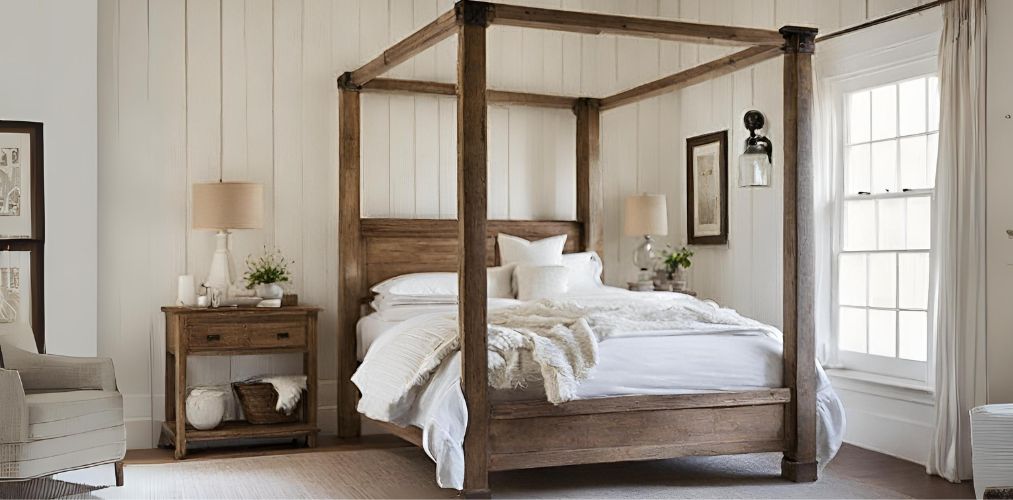 Farmhouse style four poster bed design-Beautiful Homes