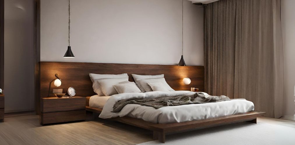 Low height bed design with hanging pendant lights-Beautiful Homes