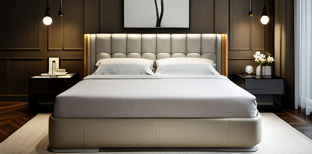 Luxury bed design with cream upholstery for minimalistic home-Beautiful Homes
