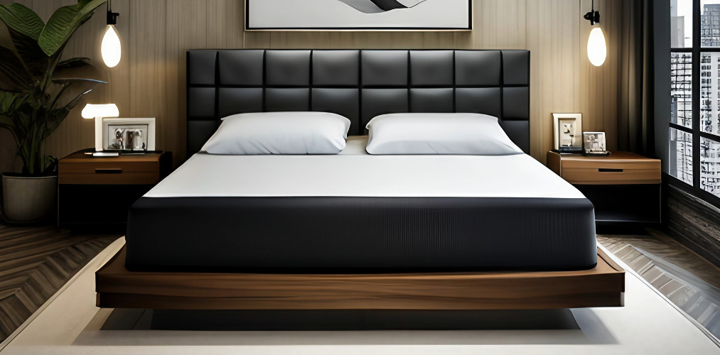 Luxury bed design with wooden frame and black headboard-Beautiful Homes
