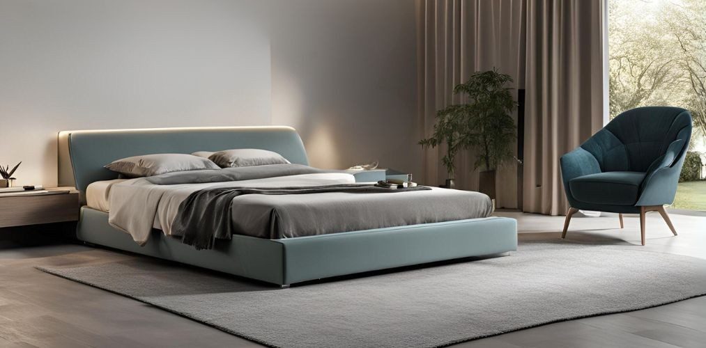 Minimalistic bluish grey upholstered bed design - Beautiful Homes