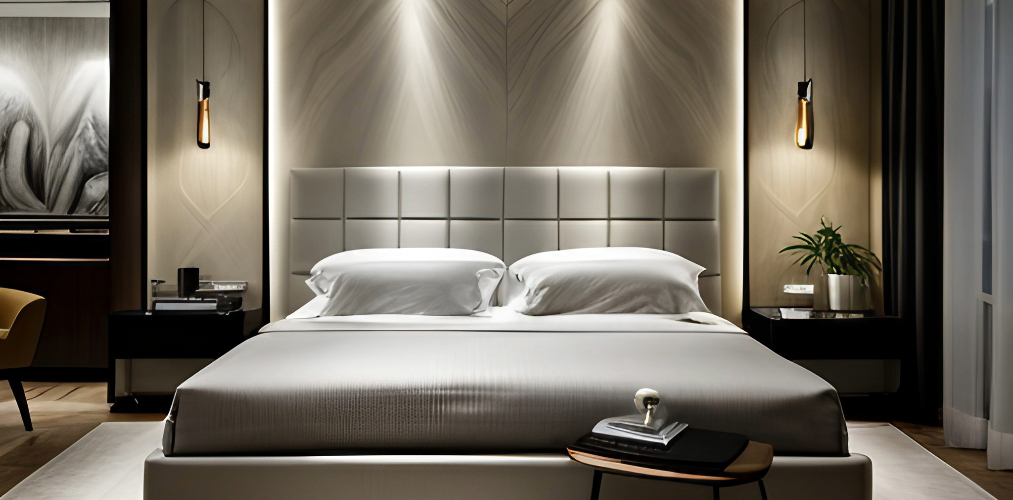 Modern bed back design in light grey color-Beautiful Homes