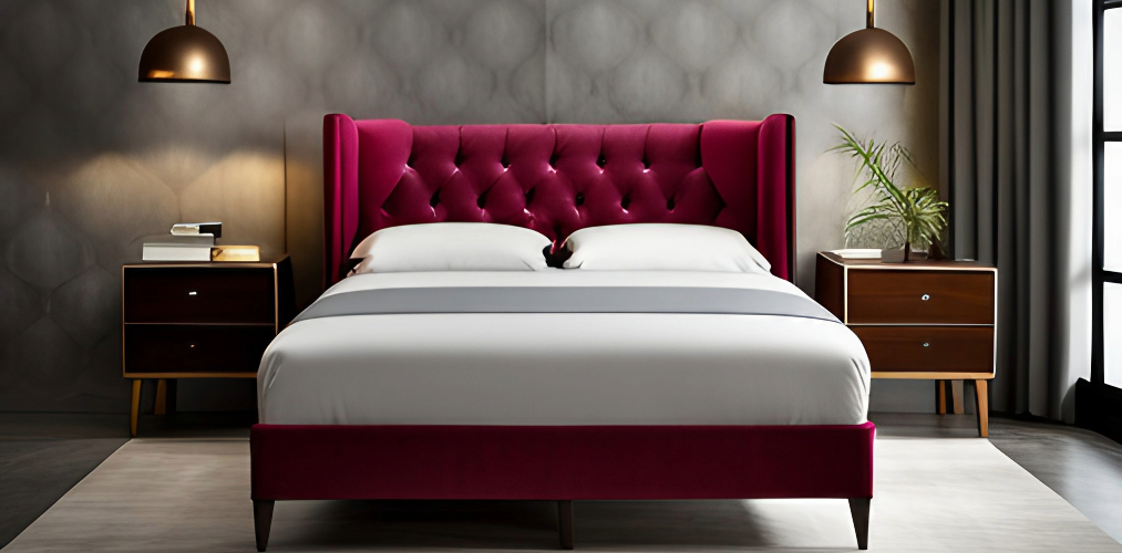 Modern bed back design with chesterfield upholstery in pink-Beautiful Homes