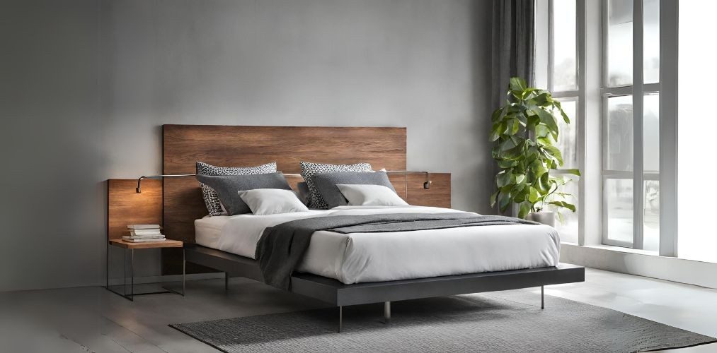 Modern bed with wooden headboard and metal legs - Beautiful Homes