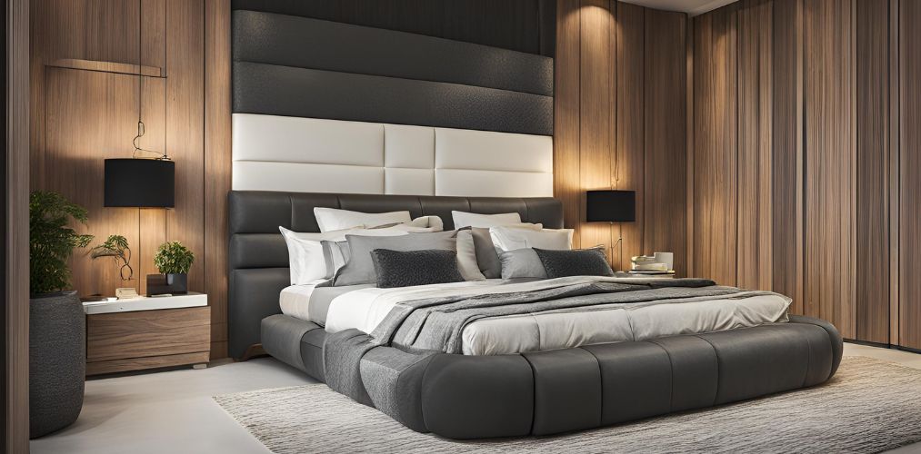 Modern black upholstered bed design with white bedding - Beautiful Homes