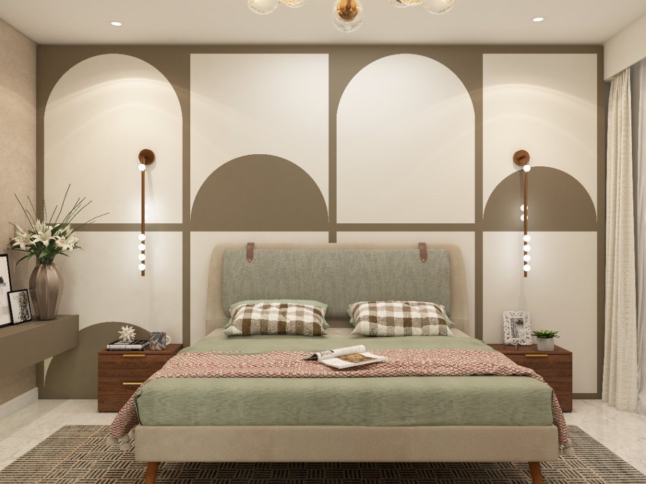 Modern contemporary bed design with pastel green and beige upholstery - Beautiful Homes