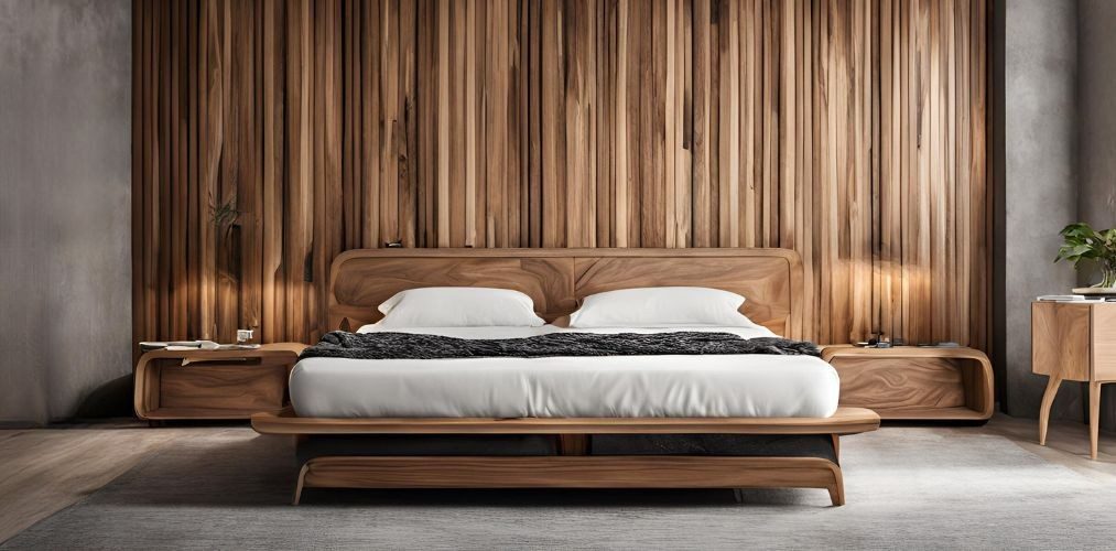 Modern wooden bed design with wall paneling - Beautiful Homes