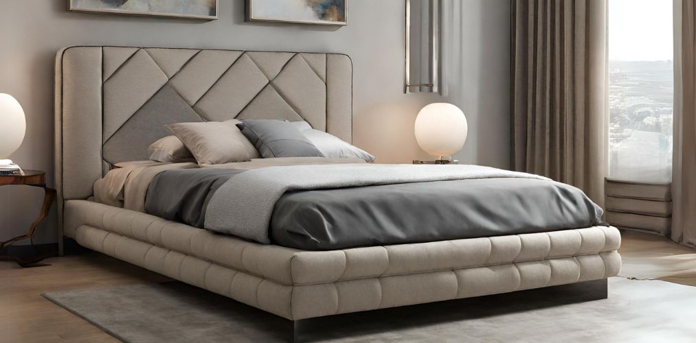 Platform bed with beige upholstery - Beautiful Homes