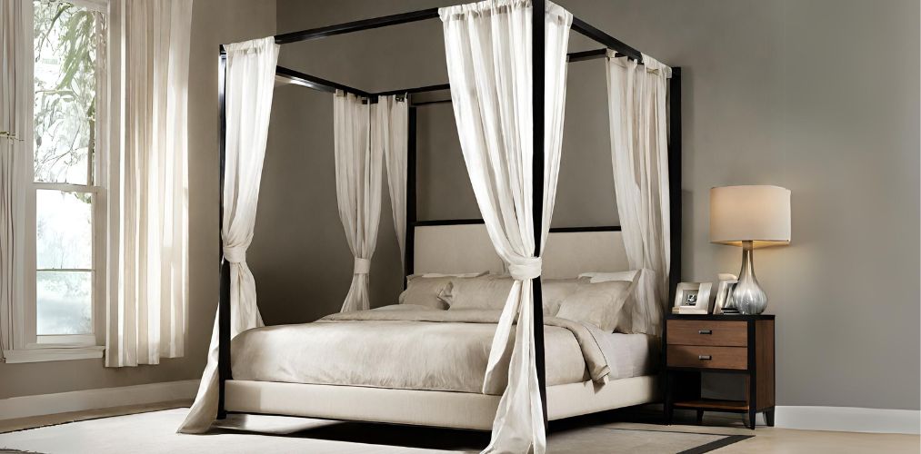 Simple canopy bed design with white drapes - Beautiful Homes