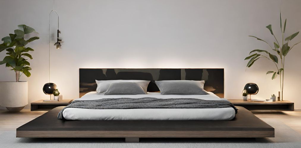 Simple platform bed with wooden headboard-Beautiful Homes