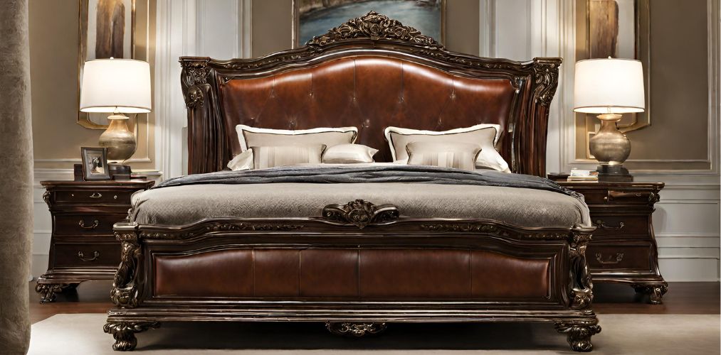 Traditional king size bed with leather upholstery - Beautiful Homes