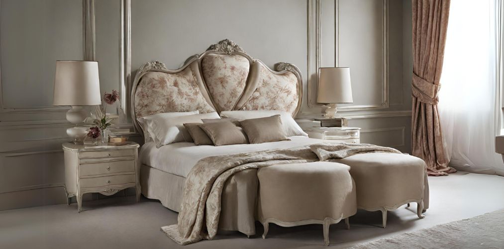 Vintage bed design with printed silk upholstery - Beautiful Homes