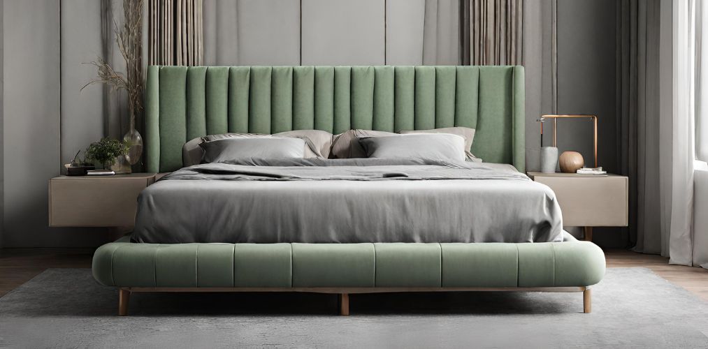 Wooden bed design with green upholstery - Beautiful Homes