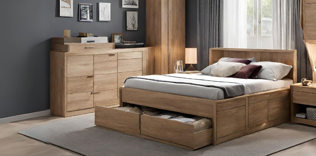 Wooden storage bed with drawers-Beautiful Homes