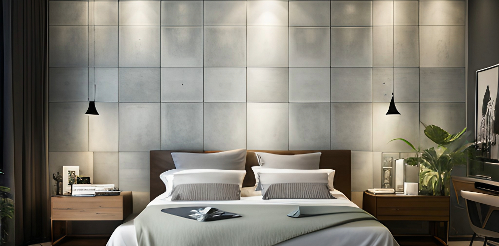Bedroom wall tile pattern with concrete tiles-Beautiful Homes
