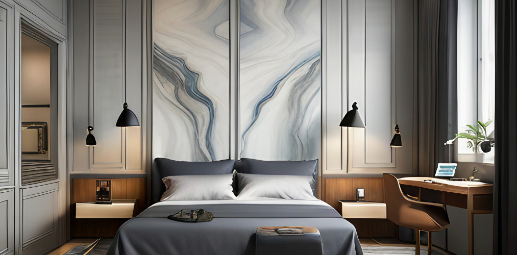 Marble wall tiles design for bedroom with paneling-Beautiful Homes