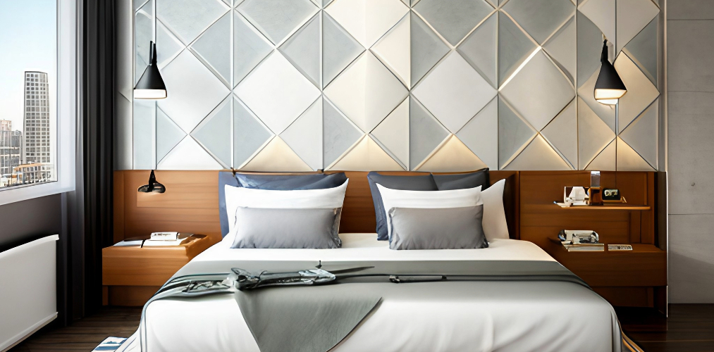 Modern bedroom wall tiles design with decorative tiles-Beautiful Homes