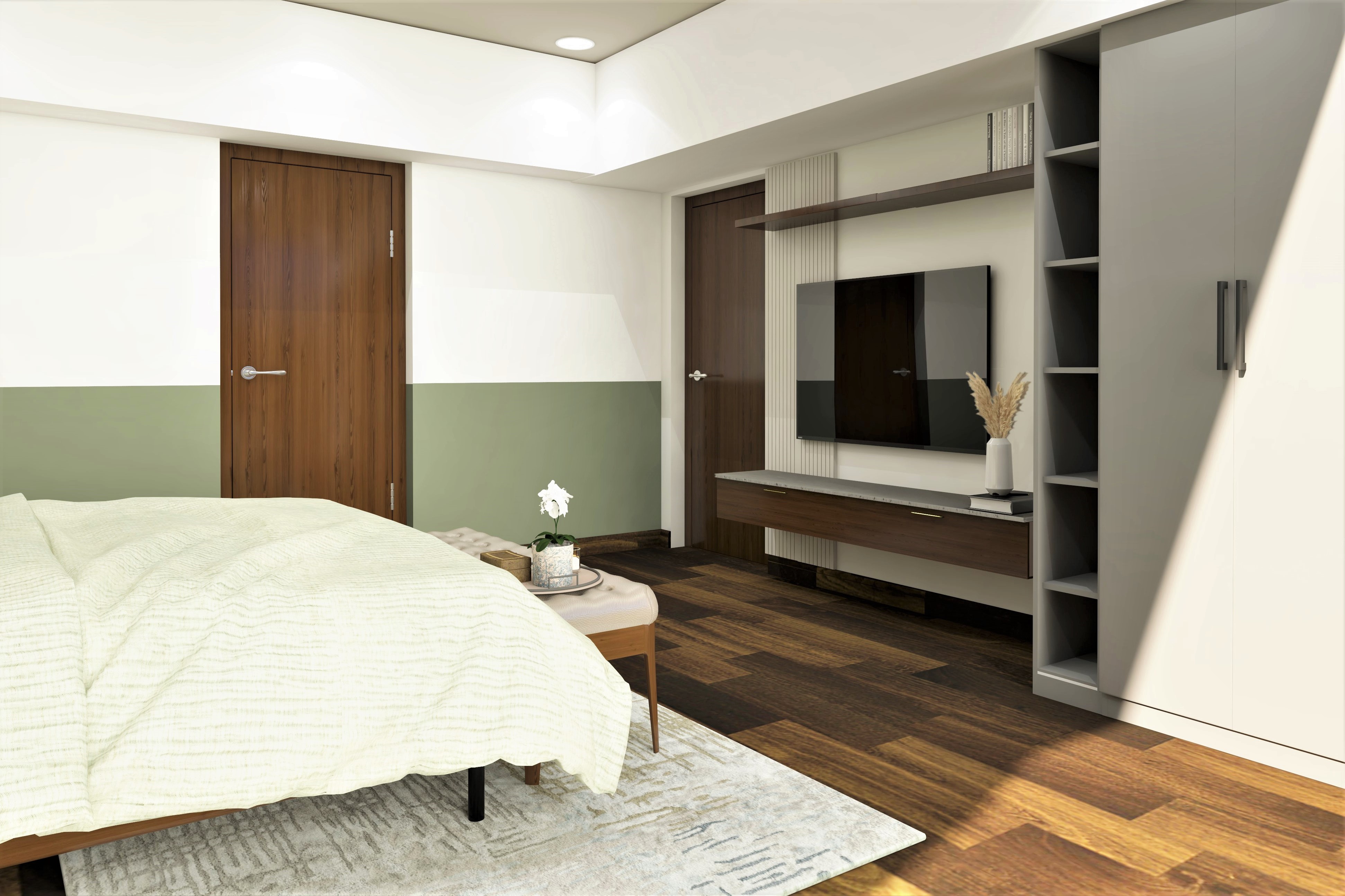 Guest bedroom with tv unit and 2 door wardrobe- Beautiful Homes