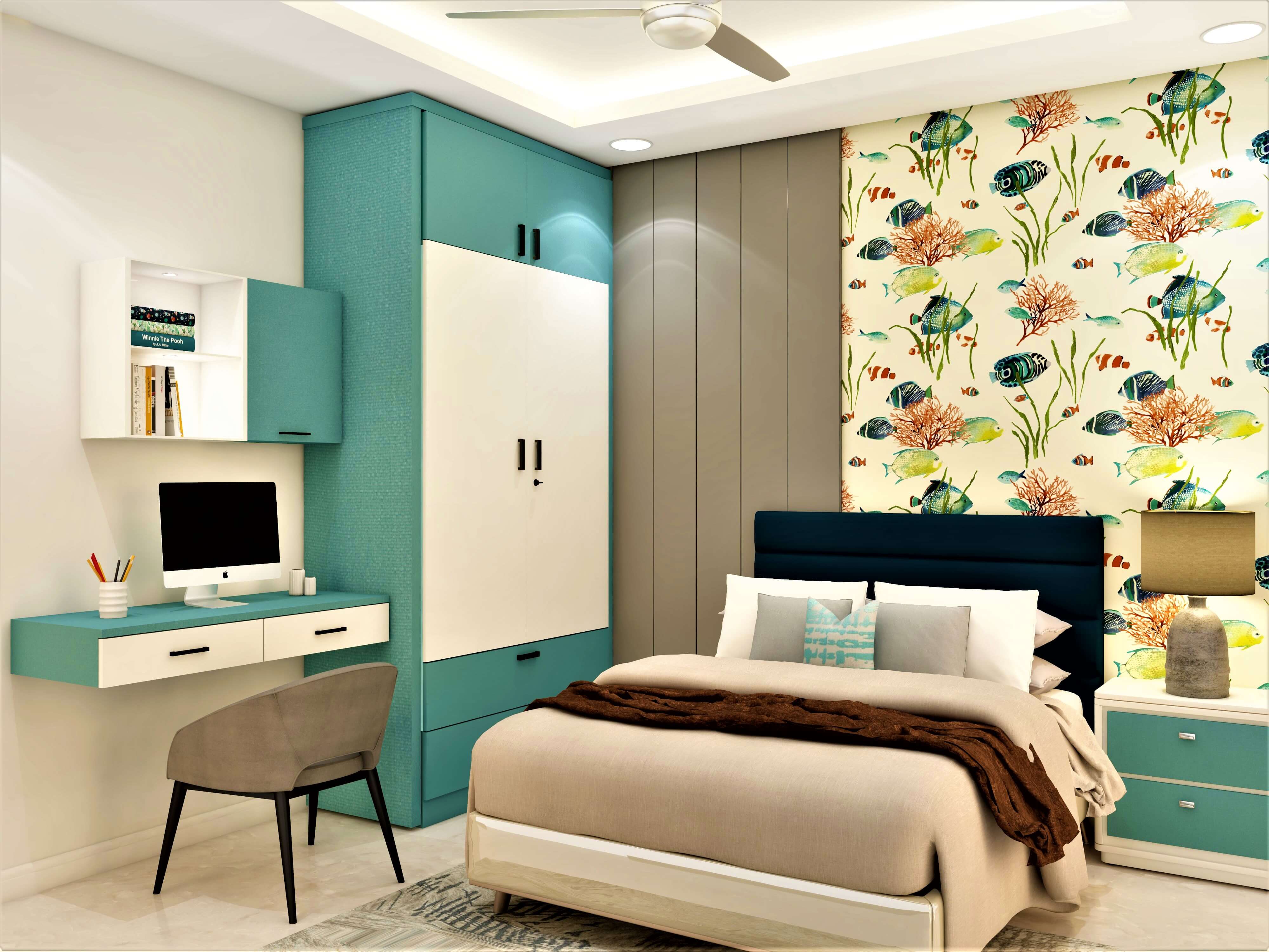 Contemporary kids bedroom design with a wallpaper - Beautiful Homes
