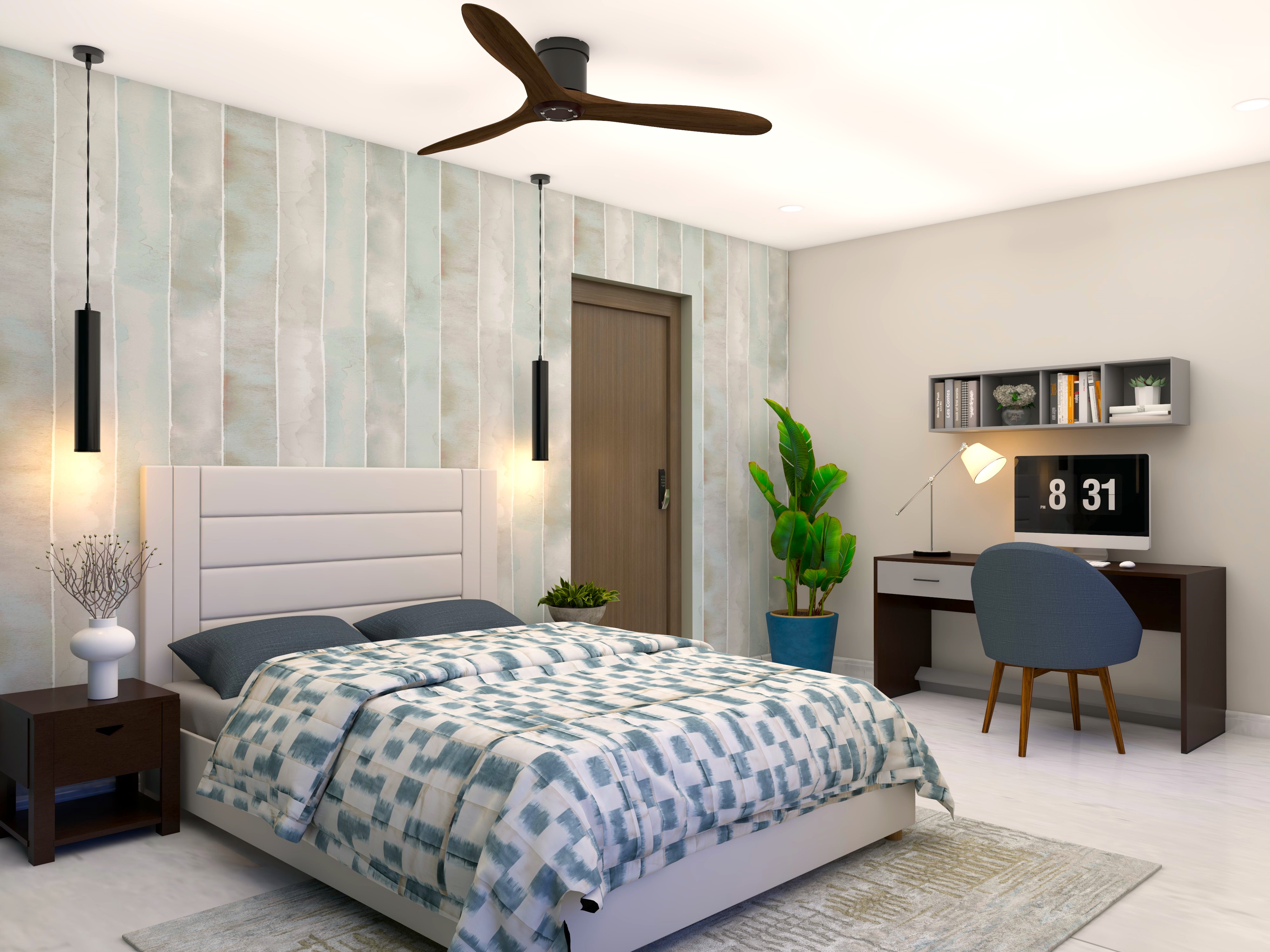 Bedroom with wallpaper and study unit-Beautiful Homes