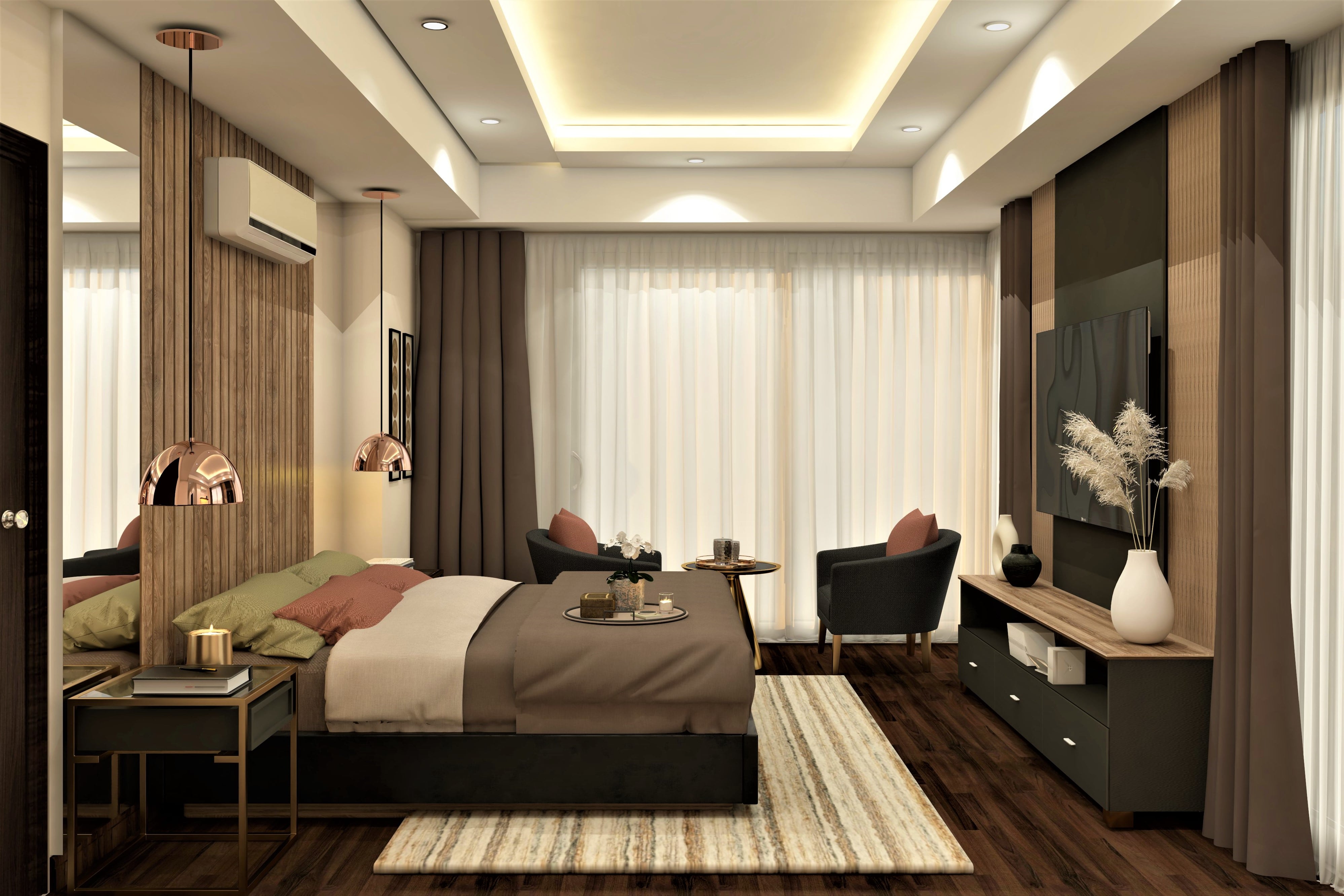 Luxurious bedroom design with wooden elements - Beautiful Homes