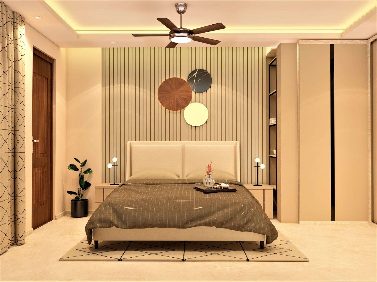 Modern and chic bedroom design with L-shaped wardrobe and sleek TV unit - Beautiful Homes