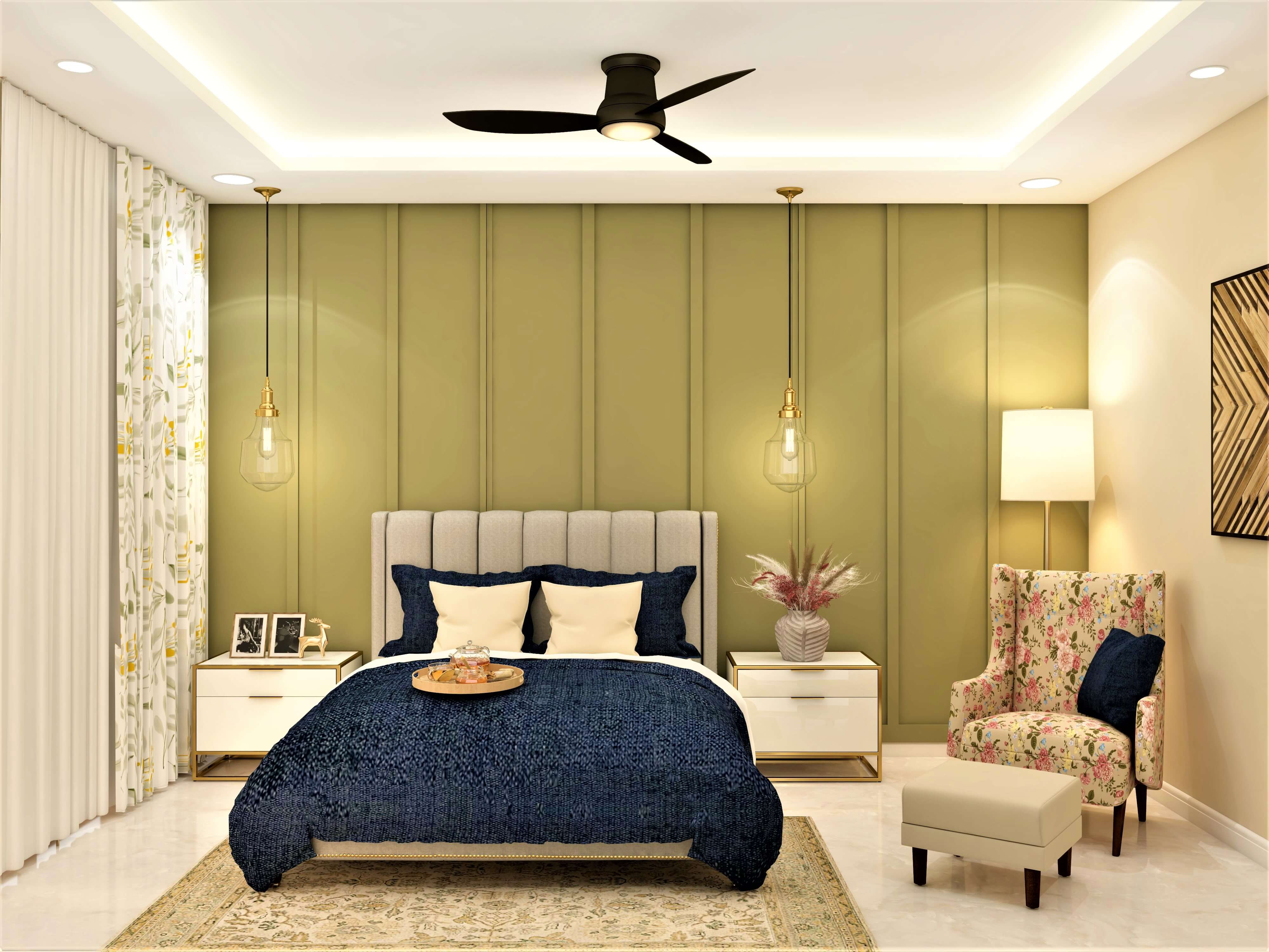 Modern spacious bedroom design with panelled wall - Beautiful Homes