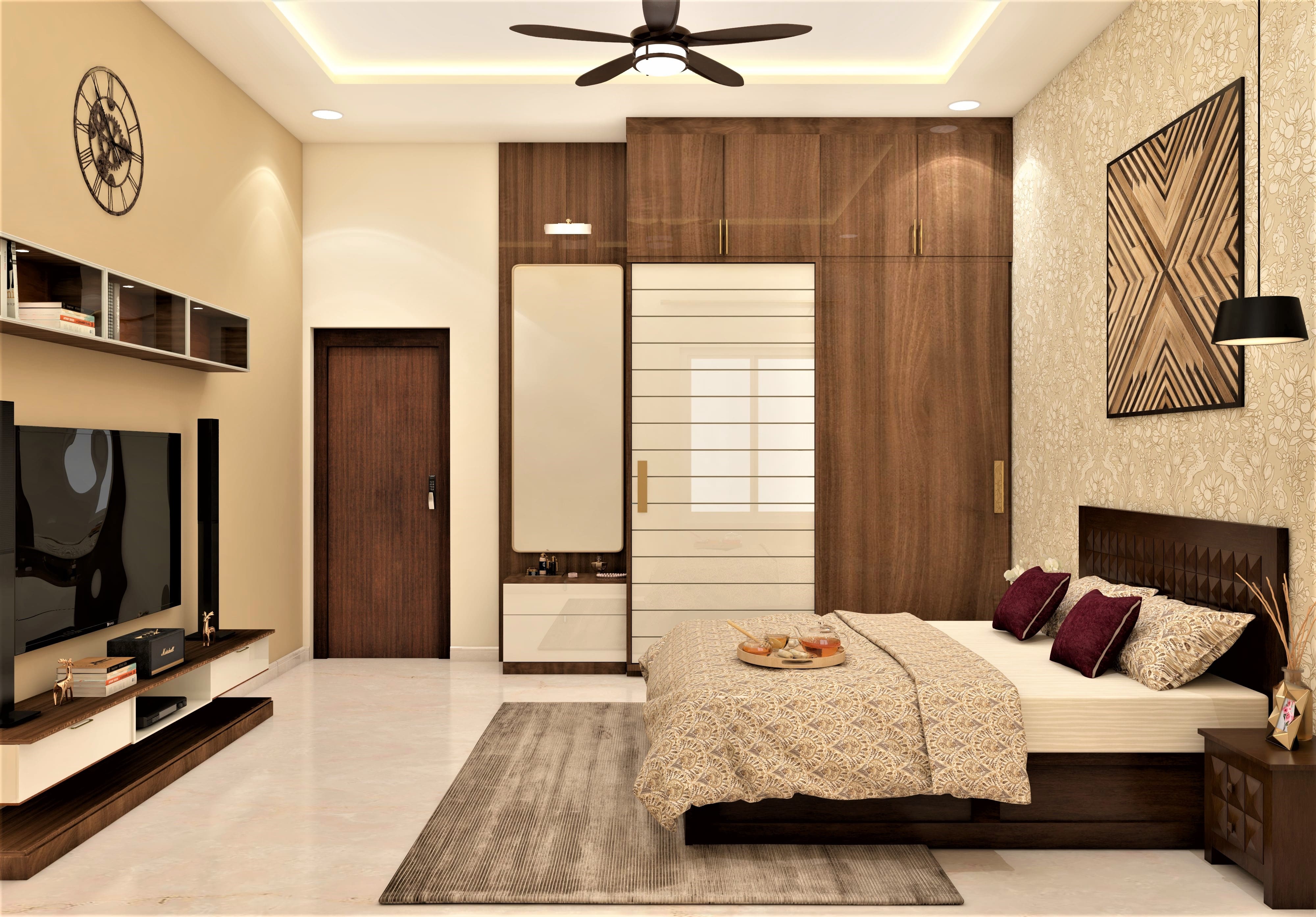 Spacious master bedroom design with rich wooden tones - Beautiful Homes