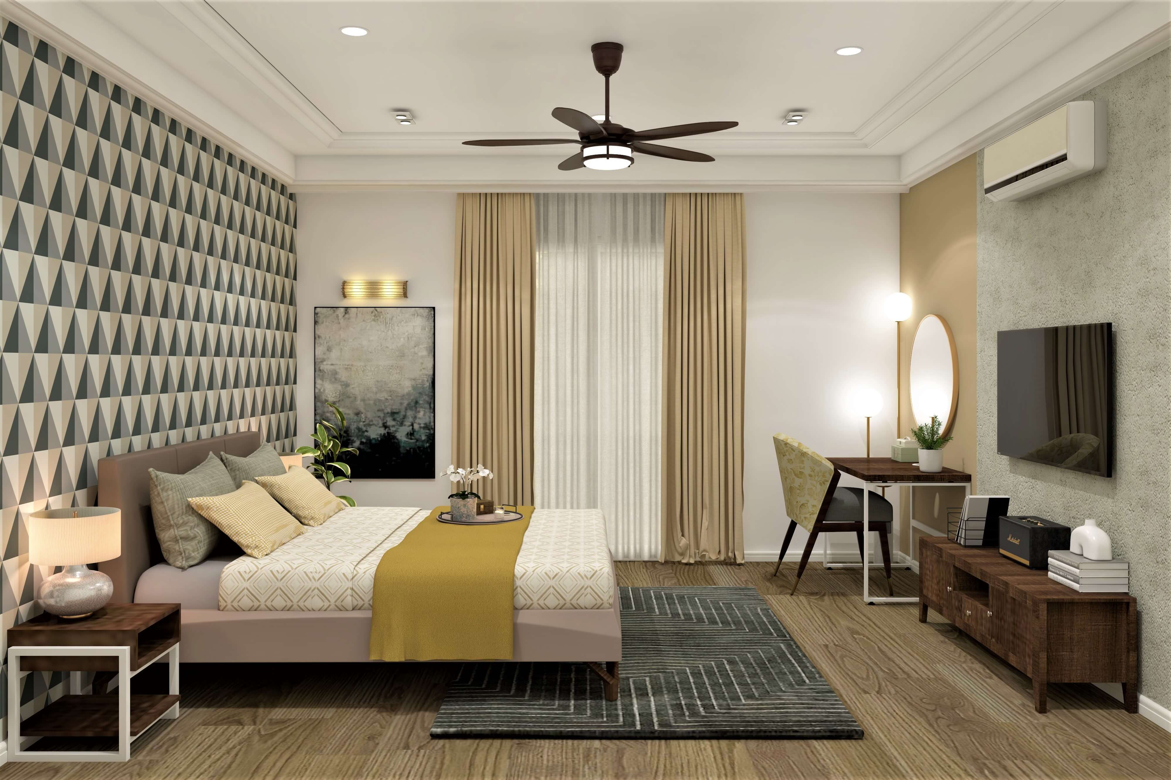 Vibrant and cozy master bedroom design with neutral combo of grey and beige  - Beautiful Homes