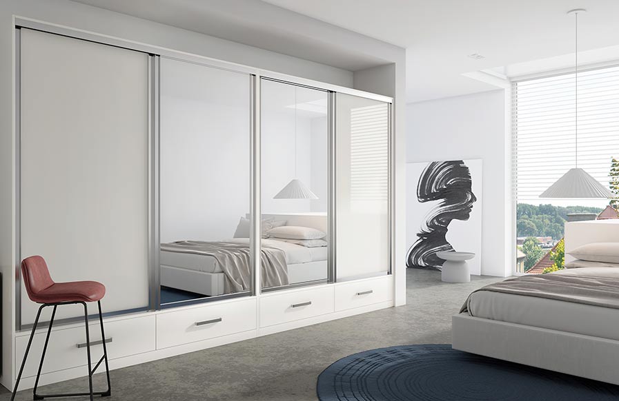 An all-white modern bedroom design with a bed and window - Beautiful Homes