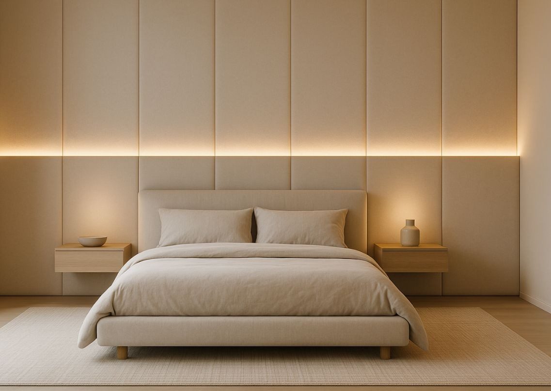 Modern bedroom with beige tones and sleek furniture - Beautiful Homes