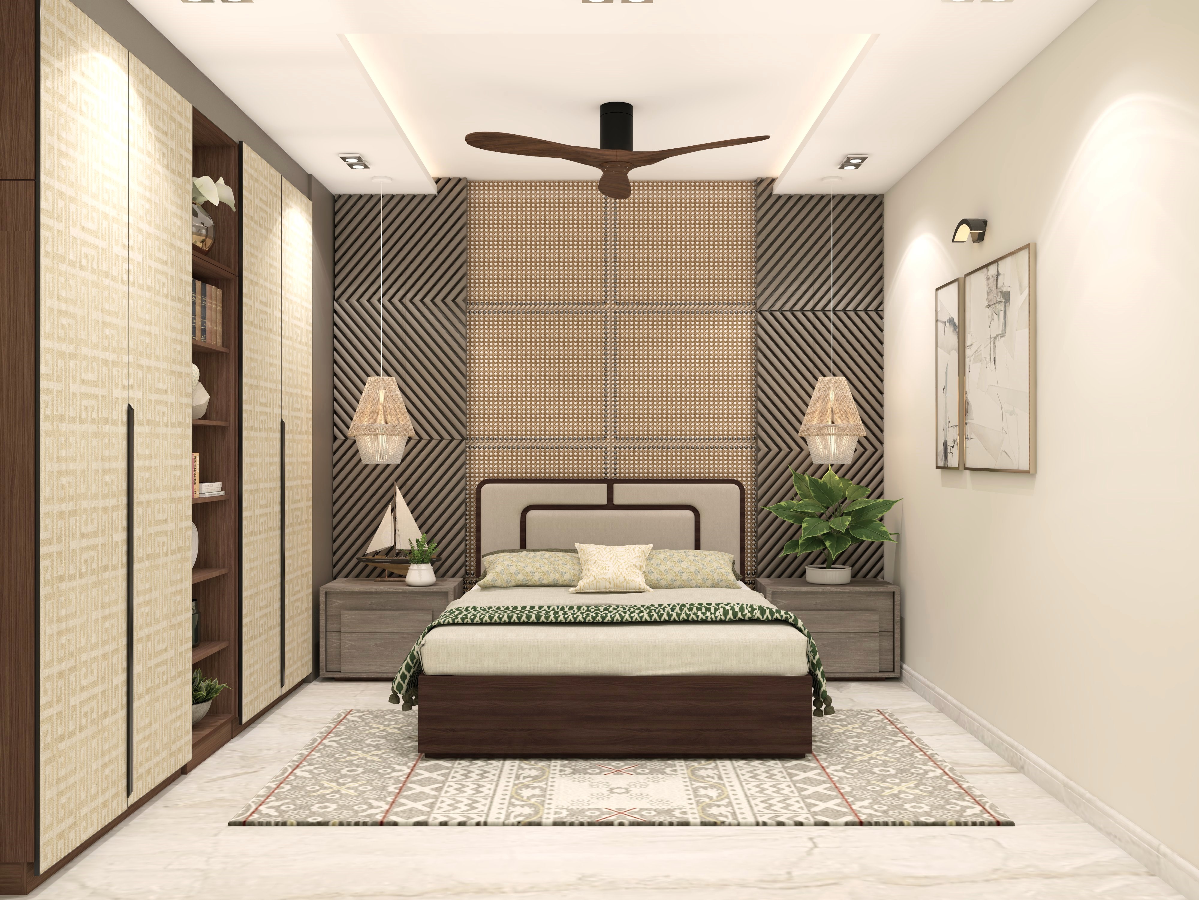 Modern bedroom with wooden furniture and décor - Beautiful Homes